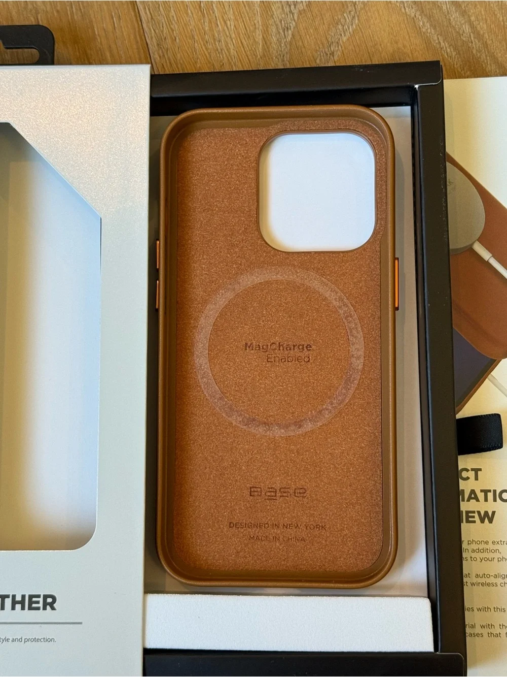 New Base Vegan Leather MagCharge Case for iPhone 14 Pro Case Brown Case